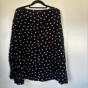Sanctuary Women’s Polka Dot Blouse Black and White Long Sleeve V-Neck Size 3X